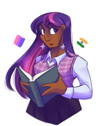 Size: 1300x1500 | Tagged: safe, artist:uunicornicc, imported from twibooru, part of a set, twilight sparkle, human, bisexual pride flag, blackwashing, book, clothes, female, headcanon, humanized, image, indian, needs more jpeg, pride, pride flag, sexuality headcanon, simple background, solo, white background