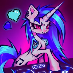 Size: 2048x2048 | Tagged: safe, artist:broniesforponies, imported from derpibooru, dj pon-3, vinyl scratch, pony, dj booth, female, mare, pixel heart, smiling, solo