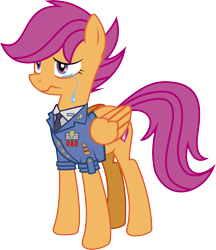 Size: 1537x1779 | Tagged: safe, artist:twifight-sparkill, imported from twibooru, scootaloo, pegasus, pony, badge, clothes, crying, cutie mark, female, folded wings, image, mare, necktie, older, png, simple background, solo, tail, teary eyes, transparent background, uniform, vector, wings