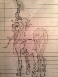 Size: 960x1280 | Tagged: safe, artist:anonymous, imported from twibooru, queen chrysalis, changeling, changeling queen, /mlp/, 4chan, bugbutt, butt, drawthread, female, image, lined paper, monochrome, needs more jpeg, plot, solo, standing, traditional art