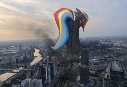 Size: 4096x2816 | Tagged: safe, artist:darky_wings, imported from derpibooru, oc, oc only, oc:darky wings, pegasus, pony, destruction, female, giant pony, giantess, hoofprints, looking back, looking down, macro, macro/micro, micro, moscow, photo, underhoof, worried