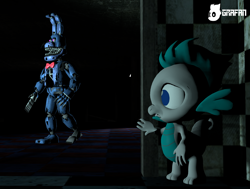 Size: 2542x1920 | Tagged: safe, artist:gradiusfanatic, imported from derpibooru, oc, oc:bx-8, dragon, rabbit, 3d, animal, bonnie (fnaf), crossover, dragon oc, five nights at freddy's, male, nightmare, non-pony oc, source filmmaker