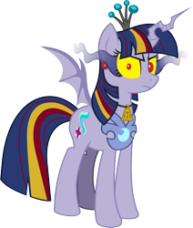 Size: 1507x1779 | Tagged: safe, artist:twifight-sparkill, imported from twibooru, adagio dazzle, aria blaze, discord, king sombra, lord tirek, nightmare moon, queen chrysalis, sonata dusk, starlight glimmer, sunset shimmer, twilight sparkle, oc, oc:twifight sparkill, alicorn, bat pony, bat pony alicorn, pony, bat wings, corrupted, corrupted twilight sparkle, crown, cutie mark, ear piercing, earring, equestria is doomed, evil, frown, fusion, gem, glowing eyes, horn, image, jewelry, looking at you, necklace, piercing, png, regalia, scorpan's necklace, show accurate, simple background, solo, sombra eyes, spread wings, tail, text, the dazzlings, transformation, transparent background, twilight sparkle (alicorn), tyrant sparkle, vector, what has magic done, what has science done, wings, xk-class end-of-the-world scenario