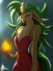 Size: 2448x3264 | Tagged: safe, artist:zidanemina, imported from derpibooru, captain celaeno, anthro, avian, bird, my little pony: the movie, accessory swap, alternate hairstyle, dramatic lighting, ornithian, solo