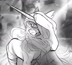 Size: 2210x1969 | Tagged: safe, artist:inspiredpixels, imported from derpibooru, oc, oc only, pony, unicorn, commission, grayscale, horn, monochrome, solo, unicorn oc