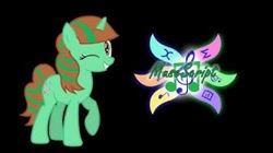 Size: 336x188 | Tagged: safe, artist:jhayarr23, artist:oblivionfall, imported from derpibooru, oc, oc:muse script, pony, looking at you, one eye closed, solo, wink, winking at you