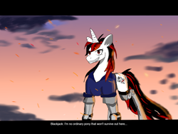 Size: 1236x927 | Tagged: safe, artist:michellethet-34, imported from derpibooru, oc, oc:blackjack, fallout equestria, fallout equestria: project horizons, detailed background, fake screencap, fake screenshot, fanfic art, female, mare