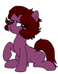 Size: 736x938 | Tagged: safe, artist:maremaxxer, oc, oc only, oc:ripe juice, earth pony, pony, base used, brown eyes, female, grumpy, mare, photo, purple coat, raised hoof, red mane, scrunched nose, short mane, simple background, sitting, solo