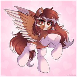 Size: 3000x3000 | Tagged: safe, artist:madelinne, imported from derpibooru, oc, oc only, pegasus, braid, clothes, female, looking at you, mare, pegasus oc, smiling, smiling at you, socks, solo, wings