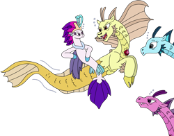 Size: 2846x2228 | Tagged: safe, artist:supahdonarudo, imported from derpibooru, adagio dazzle, aria blaze, queen novo, sonata dusk, seapony (g4), siren, my little pony: the movie, bubble, crown, dorsal fin, fin, fin wings, fins, fish tail, flowing mane, flowing tail, jewelry, looking at each other, looking at someone, ocean, rainbow rocks 10th anniversary, regalia, scales, simple background, swimming, tail, transparent background, underwater, water, wings