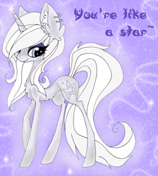 Size: 1084x1212 | Tagged: safe, artist:aspenglowe, imported from derpibooru, oc, oc only, pony, unicorn, 2012, english, horn, purple background, simple background, solo