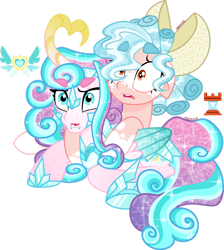 Size: 1280x1428 | Tagged: safe, artist:mrufka69, imported from derpibooru, cozy glow, princess flurry heart, alicorn, pegasus, pony, alternate design, armor, beanbrows, bow, coat markings, cozyheart, curved horn, duo, duo female, ear piercing, earring, eyebrows, eyebrows visible through hair, fantasy class, female, floppy ears, folded wings, gradient horn, gradient mane, hair bow, hoof shoes, horn, jewelry, lesbian, lip piercing, lying down, mare, older, older cozy glow, older flurry heart, on side, piercing, princess shoes, redesign, shaped horn, shipping, shrunken pupils, socks (coat markings), sparkly mane, sparkly tail, sparkly wings, tail, warrior, warrior flurry heart, wings