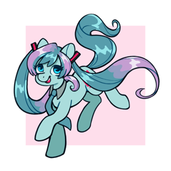 Size: 2048x2048 | Tagged: safe, artist:kaylees-art, imported from derpibooru, earth pony, pony, anime, clothes, female, hatsune miku, headset, looking at you, mare, necktie, pigtails, ponified, simple background, solo, triple baka, twintails, vocaloid, white background