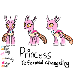 Size: 735x692 | Tagged: safe, artist:maremaxxer, oc, oc only, oc:princess, changedling, changeling, pony, base used, blue, multicolor, orange, photo, pink, reference sheet, simple background, solo, yellow