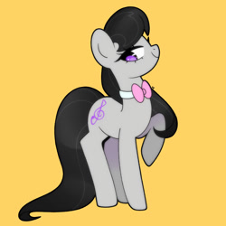 Size: 1750x1750 | Tagged: safe, artist:vivian reed, imported from derpibooru, octavia melody, earth pony, pony, female, heart, heart eyes, lidded eyes, mare, no pupils, raised hoof, simple background, smiling, solo, wingding eyes, yellow background