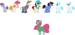 Size: 2703x1275 | Tagged: safe, artist:victorfazbear, edit, imported from derpibooru, cha cha, mrs. bags, llama, pony, my little pony: pony life, g1, g4.5 to g4, generation leap, natalie, noctula, pulverizer, saddle bags