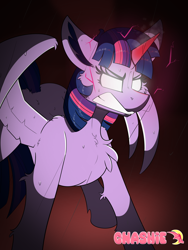 Size: 3600x4800 | Tagged: safe, artist:gnashie, imported from derpibooru, twilight sparkle, alicorn, angry, glowing, glowing eyes, gritted teeth, horn, sparks, teeth, wings