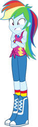 Size: 1476x4952 | Tagged: safe, artist:octosquish7260, imported from derpibooru, rainbow dash, human, equestria girls, street chic, spoiler:eqg series (season 2), boots, clothes, female, geode of super speed, magical geodes, my little pony equestria girls: better together, rainbow socks, shoes, shorts, simple background, socks, solo, standing, striped socks, tanktop, transparent background, wristband