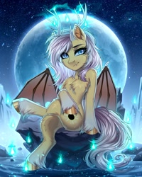 Size: 2500x3125 | Tagged: safe, artist:hakaina, oc, oc only, bat pony, pony, bat pony oc, bat wings, female, mare, night, wings