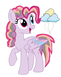 Size: 640x810 | Tagged: safe, artist:an_anonymous_anime, imported from derpibooru, oc, oc only, pegasus, pony, colored wings, cutie mark, female, folded wings, fusion, fusion:pinkie pie, fusion:pinkiedash, fusion:rainbow dash, heterochromia, open mouth, open smile, pegasus oc, raised hoof, simple background, smiling, solo, transparent background, wings