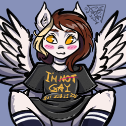 Size: 2048x2048 | Tagged: safe, artist:gigisarts, imported from derpibooru, oc, oc:nyash, pegasus, pony, clothes, minimalist, modern art, pegasus oc, shirt, simple background, socks, solo, t-shirt, wings