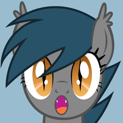 Size: 1024x1024 | Tagged: safe, artist:qncle, imported from derpibooru, oc, oc only, oc:speck, bat pony, pony, :o, blue background, open mouth, simple background, solo, surprised