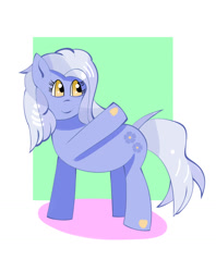 Size: 1259x1592 | Tagged: safe, artist:redfire-pony, imported from derpibooru, oc, oc only, oc:niezapominajka, earth pony, pony, passepartout, smiling, solo, waving