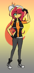 Size: 2000x4200 | Tagged: safe, artist:willowcatkin, imported from derpibooru, sunset shimmer, human, equestria girls, clothes, converse, gradient background, shoes, solo