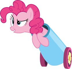 Size: 3107x3000 | Tagged: safe, artist:cloudy glow, imported from derpibooru, pinkie pie, earth pony, pony, female, party cannon, pony cannonball, simple background, solo, transparent background, vector