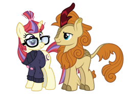 Size: 1000x750 | Tagged: safe, edit, imported from derpibooru, vector edit, moondancer, kirin, pony, unicorn, autumndancer, clothes, crack shipping, female, glasses, horn, interspecies, male, shipping, simple background, straight, transparent background, vector