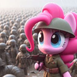 Size: 1024x1024 | Tagged: safe, imported from derpibooru, pinkie pie, ai content, ai generated, army, army helmet, female, helmet, prompter:pinkiepiepics