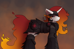 Size: 6000x4000 | Tagged: safe, imported from derpibooru, oc, oc:solar storm, armor, fire, helmet, looking at you, mane of fire