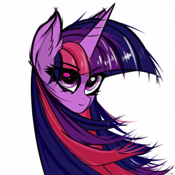 Size: 2480x2480 | Tagged: safe, artist:easy8, imported from derpibooru, twilight sparkle, alicorn, pony, unicorn, female, horn, mare, simple background, smiling, solo, twilight sparkle (alicorn), white background