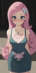 Size: 512x1024 | Tagged: safe, imported from derpibooru, fluttershy, human, equestria girls, ai content, ai generated, looking at you, prompter:narica, solo