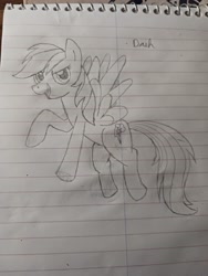 Size: 3060x4080 | Tagged: safe, artist:sewaddle36, imported from derpibooru, rainbow dash, pegasus, pony, female, flying, looking at you, traditional art