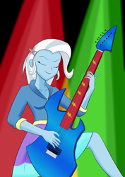 Size: 4961x7016 | Tagged: safe, artist:пшеница, derpibooru exclusive, imported from derpibooru, trixie, human, equestria girls, electric guitar, eyes closed, female, guitar, musical instrument, my little pony equestria girls: rainbow rocks, playing instrument, rainbow rocks 10th anniversary, solo, stage light