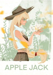 Size: 2480x3508 | Tagged: safe, artist:jinyikou, imported from derpibooru, applejack, human, humanized, sample, solo, text