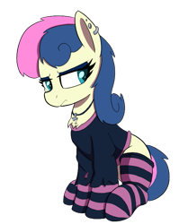 Size: 597x714 | Tagged: safe, artist:maretian, imported from derpibooru, bon bon, sweetie drops, earth pony, pony, clothes, emo, female, jewelry, mare, necklace, simple background, socks, solo, striped socks, transparent background