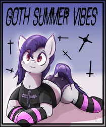 Size: 1507x1792 | Tagged: safe, artist:chaosmauser, oc, oc only, pony, clothes, female, goth, lying down, mare, socks, striped socks