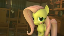 Size: 1920x1080 | Tagged: safe, artist:midnightdanny, fluttershy, pony, 3d, blushing, female, mare