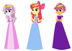 Size: 687x491 | Tagged: safe, artist:glittertiara, artist:selenaede, imported from derpibooru, apple bloom, scootaloo, sweetie belle, human, equestria girls, adorabloom, apple bloom's bow, base used, bow, clothes, crossed arms, crown, cute, cutealoo, cutie mark crusaders, cutie mark cuties, diasweetes, dress, female, grin, hair bow, hands behind back, jewelry, necklace, pearl necklace, princess, princess apple bloom, princess scootaloo, princess sweetie belle, regalia, scootaloo also dresses in style, smiling, trio