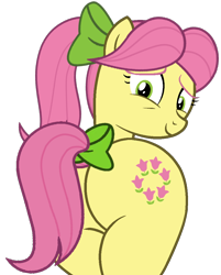 Size: 856x1064 | Tagged: safe, artist:shieldwingarmorofgod, imported from derpibooru, earth pony, pony, butt, g5, g5 to g4, generation leap, looking at you, looking back, looking back at you, plot, posey bloom, poseybutt, simple background, transparent background, vector