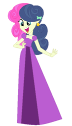 Size: 346x599 | Tagged: safe, artist:glittertiara, artist:selenaede, imported from derpibooru, bon bon, sweetie drops, human, equestria girls, alternate hairstyle, base used, clothes, cute, dress, ear piercing, earring, female, gown, hairpin, jewelry, necklace, open mouth, open smile, pearl necklace, piercing, poofy shoulders, prom dress, smiling, solo