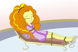 Size: 3000x2000 | Tagged: safe, artist:nie-martw-sie-o-mnie, imported from derpibooru, part of a set, adagio dazzle, human, equestria girls, bathrobe, bondage, clothes, eyes closed, feather, feet, female, foot tickling, robe, rope, rope bondage, solo, spa, tickling, tied down