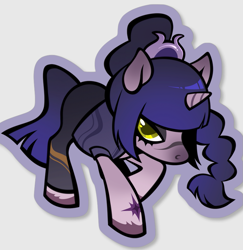 Size: 835x860 | Tagged: safe, artist:glacierclear, imported from derpibooru, part of a set, pony, unicorn, baldur's gate 3, female, gray background, horn, looking at you, mare, nose scar, ponified, scar, shadowheart, simple background, solo