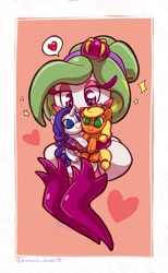 Size: 1211x1968 | Tagged: safe, artist:whitediamonds, imported from derpibooru, applejack, rarity, heart, plushie, pokémon, shipping