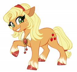 Size: 1911x1794 | Tagged: safe, artist:carouselunique, imported from derpibooru, applejack, earth pony, pony, alternate design, female, hairband, jewelry, mare, necklace, side stars au, simple background, solo