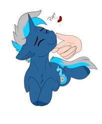 Size: 2794x3400 | Tagged: safe, artist:decemberbreeze, imported from derpibooru, oc, oc only, oc:silver comet, pony, unicorn, behaving like a cat, hand, horn, purring, simple background, transparent background, unicorn oc