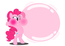 Size: 3748x2704 | Tagged: safe, artist:ga-bi17, imported from derpibooru, pinkie pie, earth pony, putting your hoof down, bipedal, bubblegum, female, food, gum, puffy cheeks, simple background, solo, white background