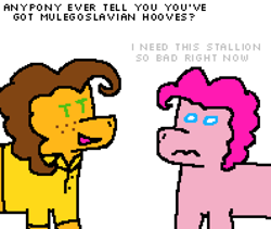 Size: 1990x1680 | Tagged: safe, imported from derpibooru, cheese sandwich, pinkie pie, earth pony, pony, bedroom eyes, cheesepie, digital art, female, flirting, freckles, male, pixel art, shipping, simple background, song reference, straight, voice actor joke, wanna b ur lovr, weird al yankovic, white background